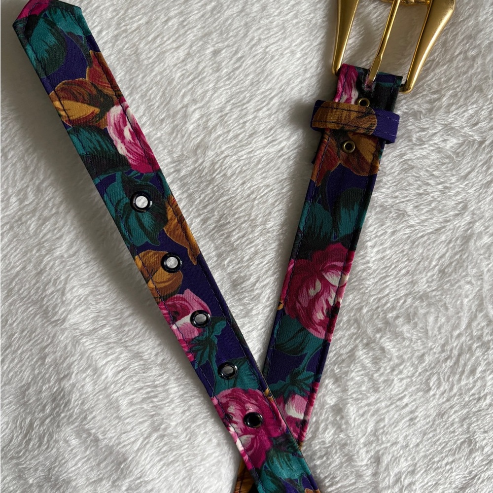 Floral Women's Belt with Gold Buckle